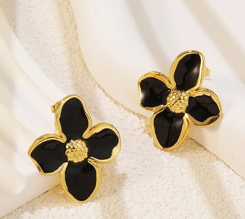 Orecchini perno fiore nero - a,