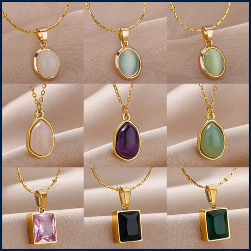 Collana trendy ovale pietra - collana,